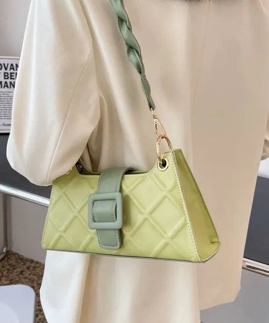 Unique Green Faux Leather Zip Up Patchwork Buckle Messenger Bag LY1379