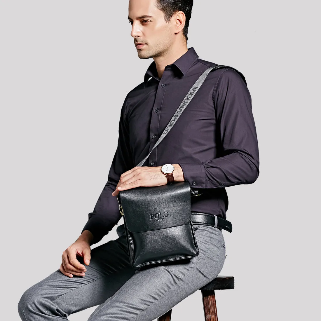 Vicuna Polo Vintage Leder Kuriertasche - Schwarz