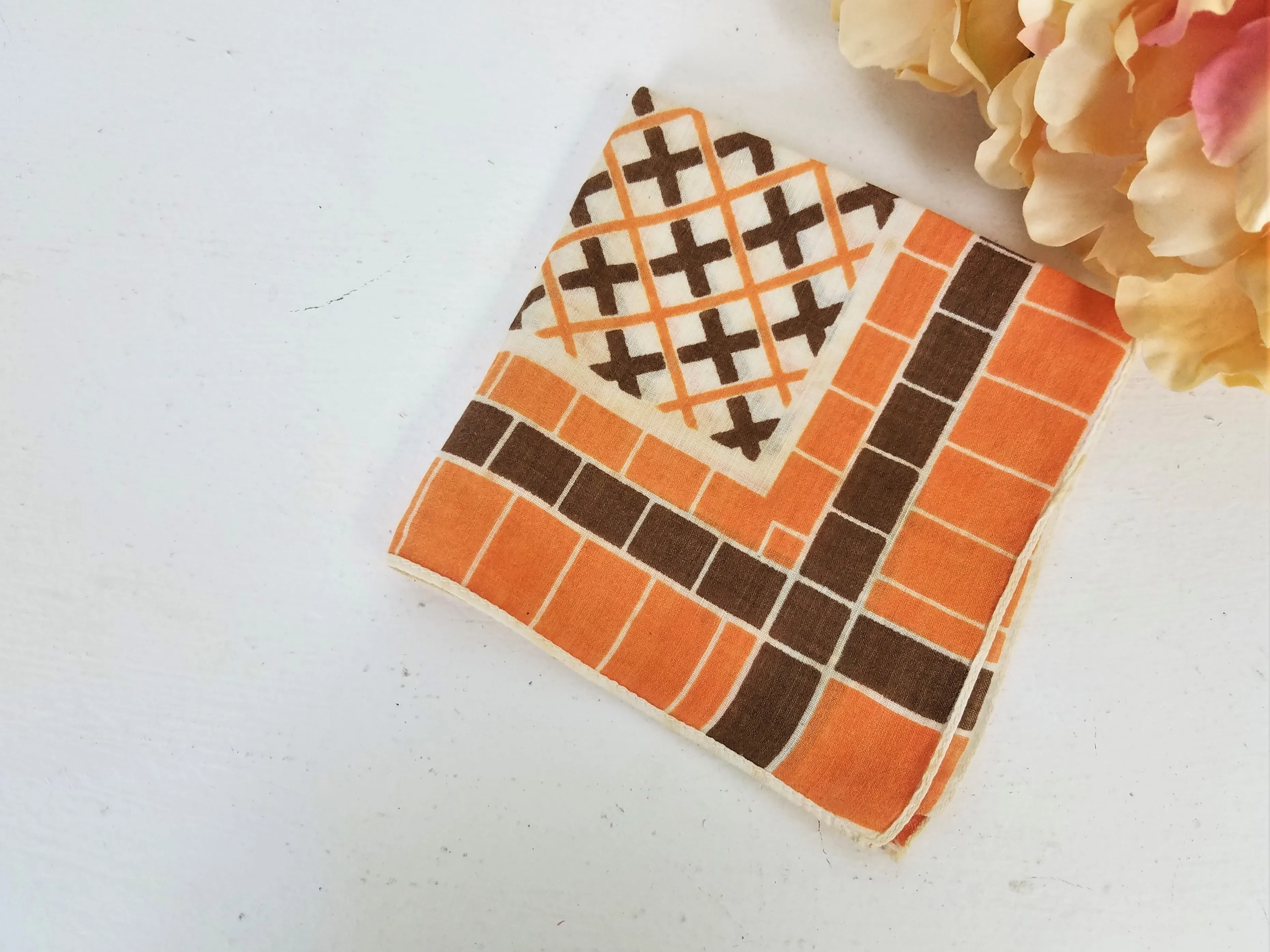 Vintage Orange And Brown Cotton Hanky