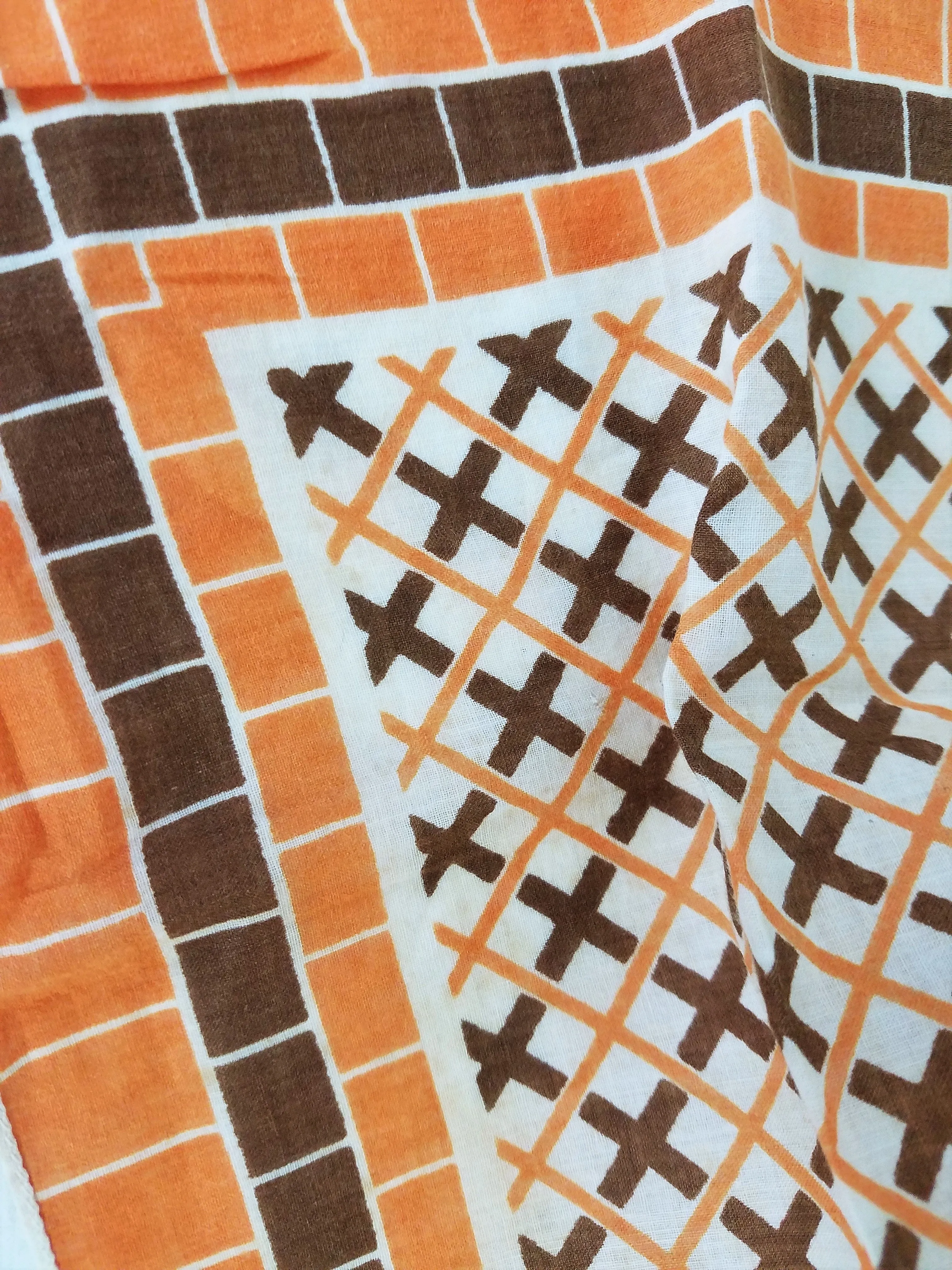 Vintage Orange And Brown Cotton Hanky