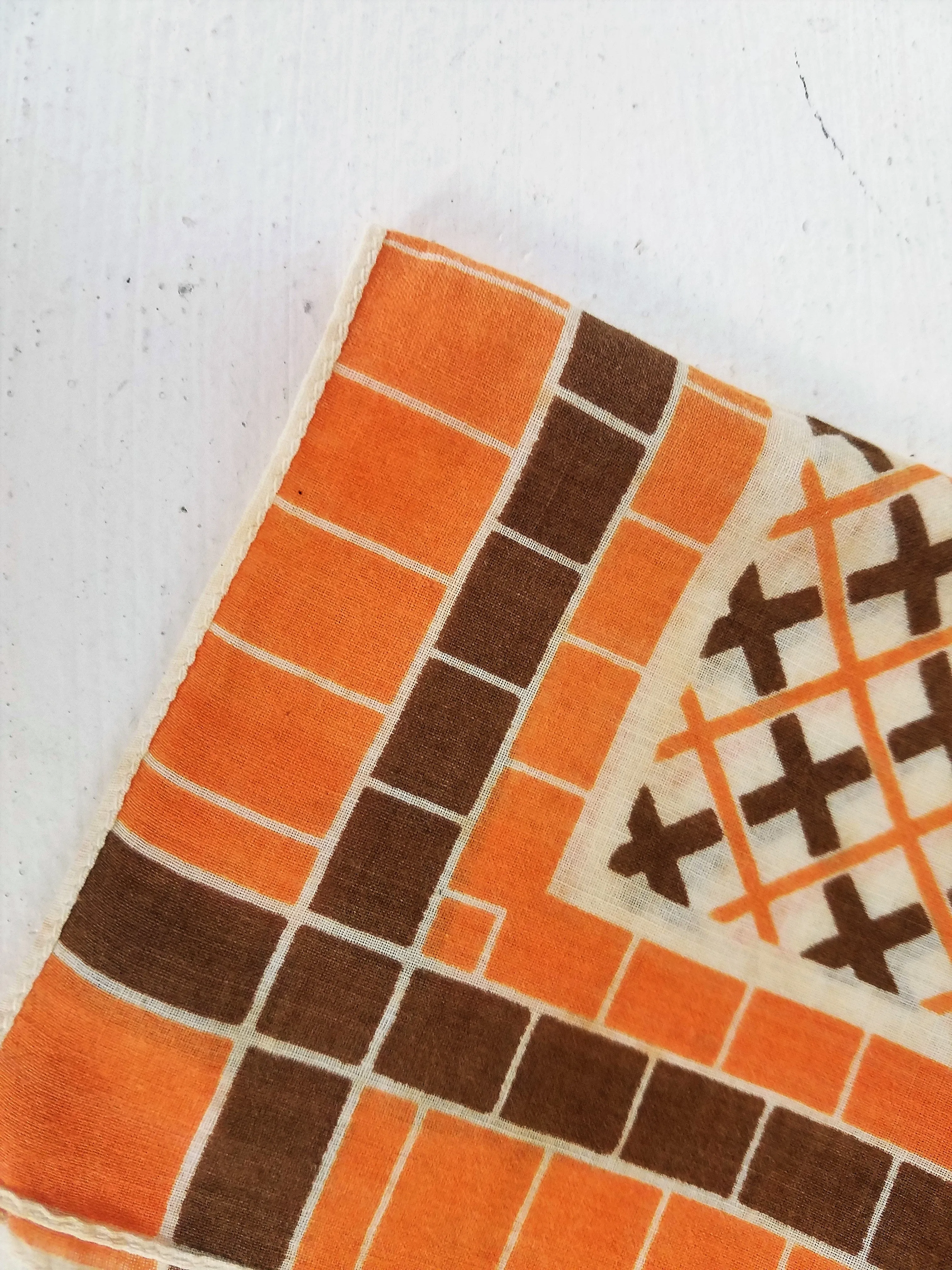 Vintage Orange And Brown Cotton Hanky