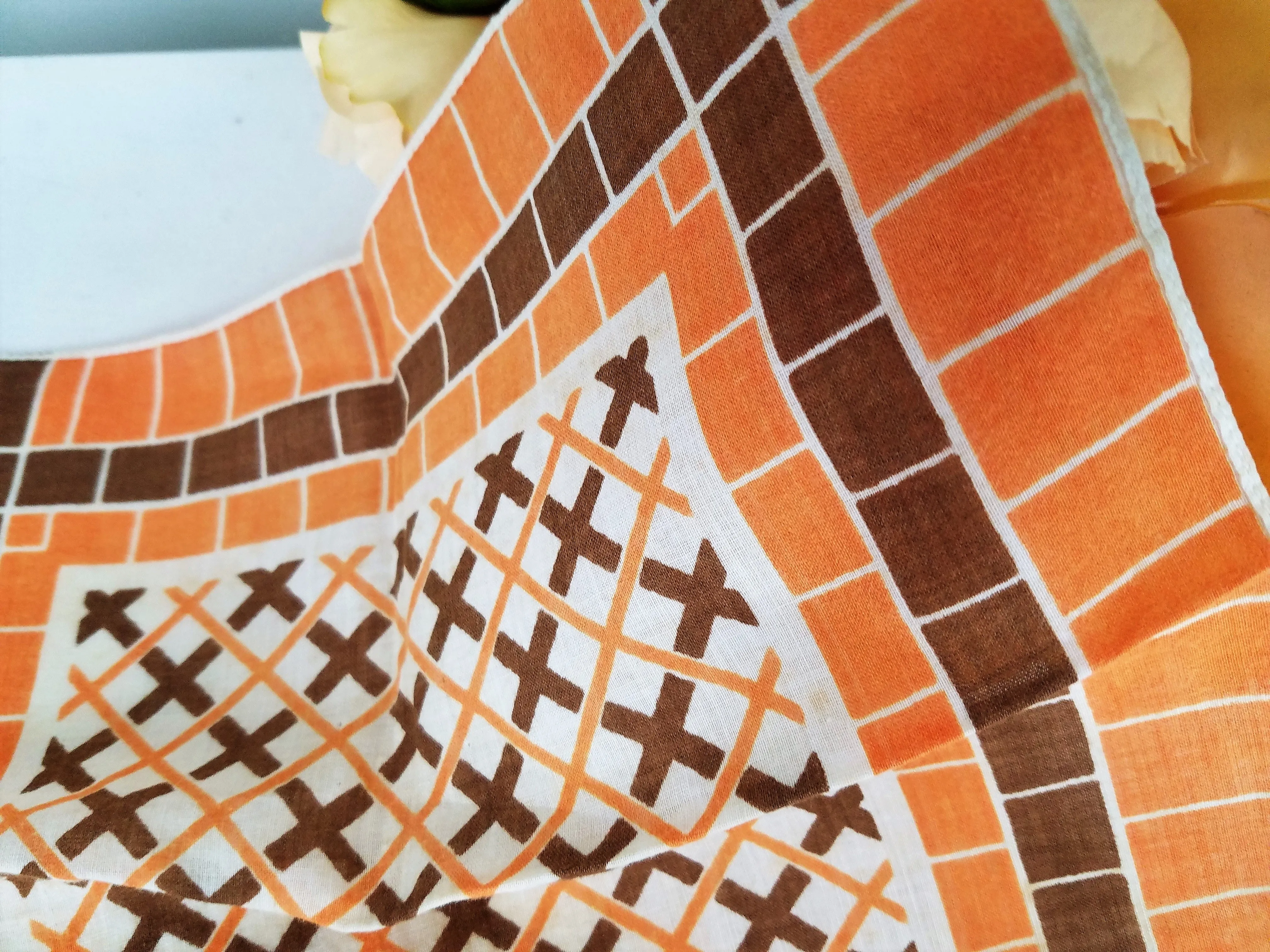 Vintage Orange And Brown Cotton Hanky