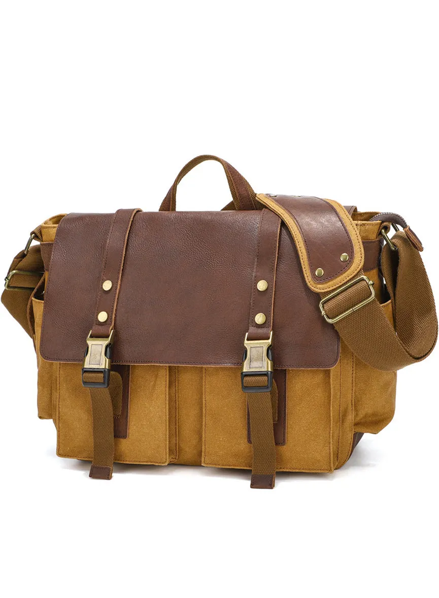 Waxed Canvas Messenger Bag Vintage Satchel Travel Bookbag