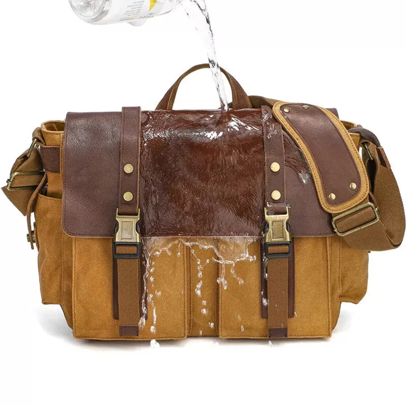 Waxed Canvas Messenger Bag Vintage Satchel Travel Bookbag
