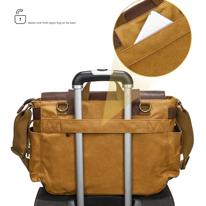 Waxed Canvas Messenger Bag Vintage Satchel Travel Bookbag