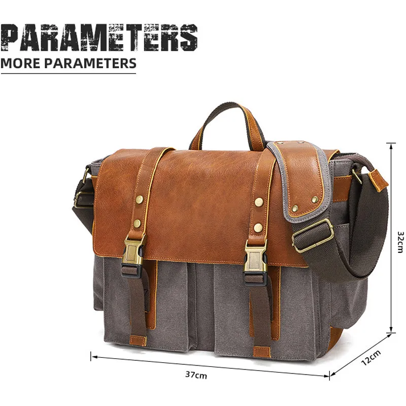 Waxed Canvas Messenger Bag Vintage Satchel Travel Bookbag