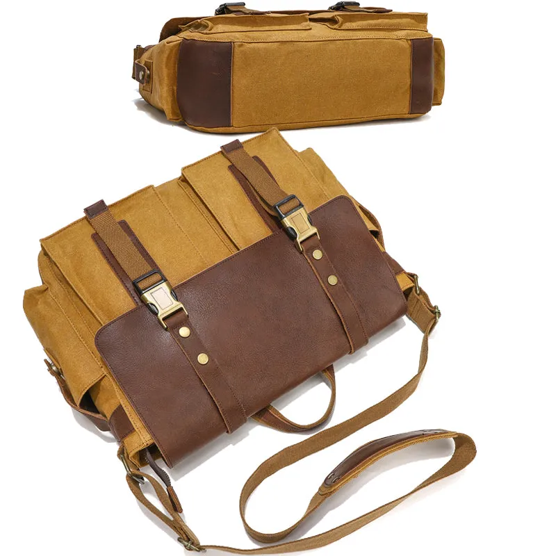 Waxed Canvas Messenger Bag Vintage Satchel Travel Bookbag