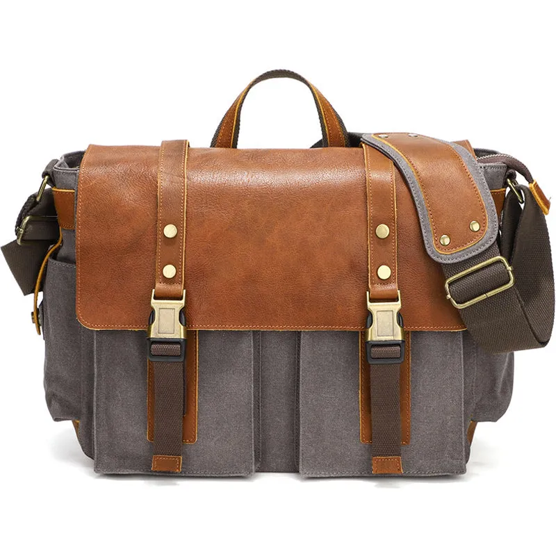 Waxed Canvas Messenger Bag Vintage Satchel Travel Bookbag