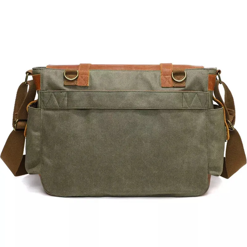 Waxed Canvas Messenger Bag Vintage Satchel Travel Bookbag