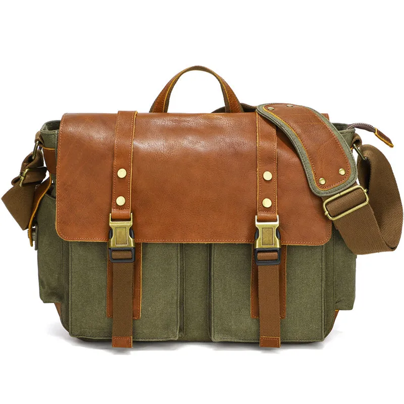 Waxed Canvas Messenger Bag Vintage Satchel Travel Bookbag