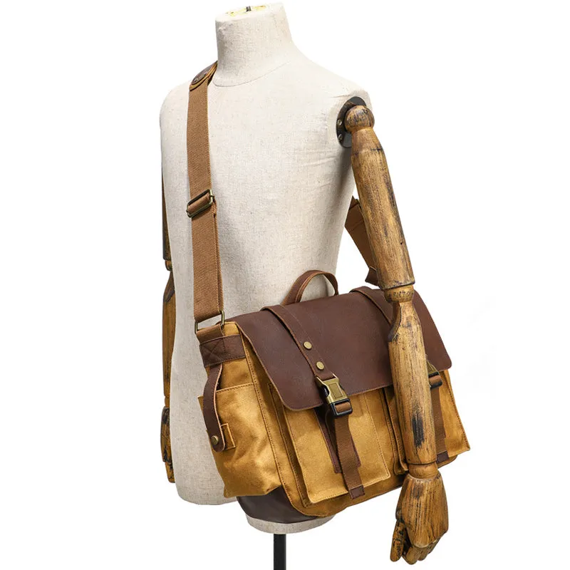Waxed Canvas Messenger Bag Vintage Satchel Travel Bookbag