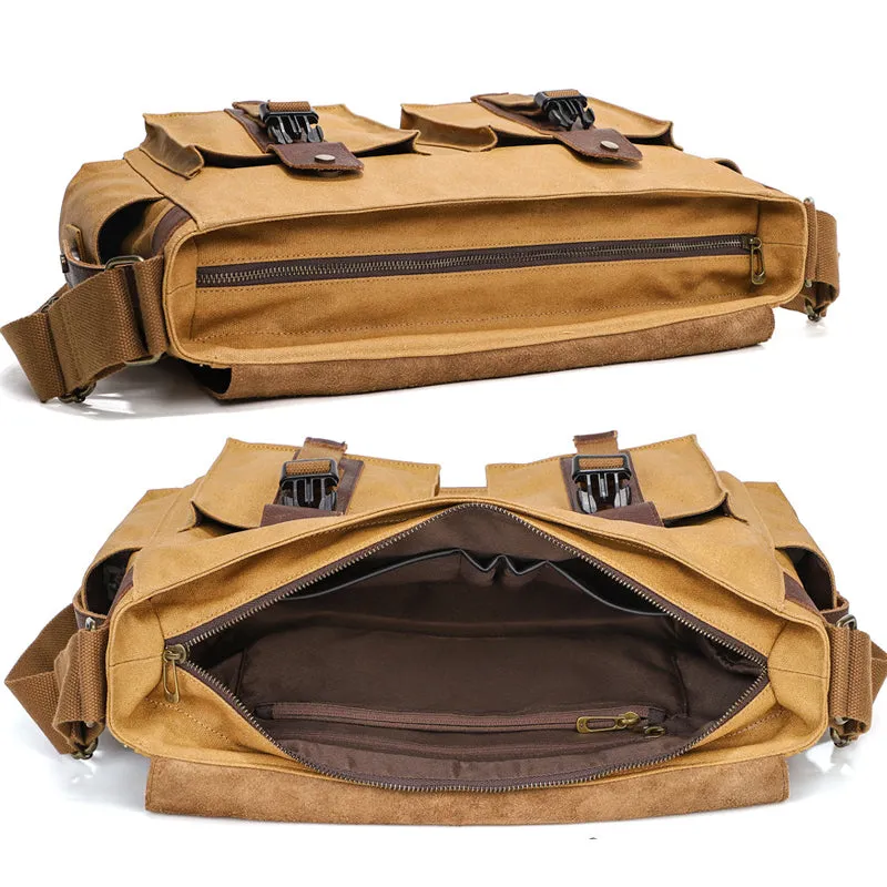 Waxed Canvas Messenger Bag Vintage Satchel Travel Bookbag