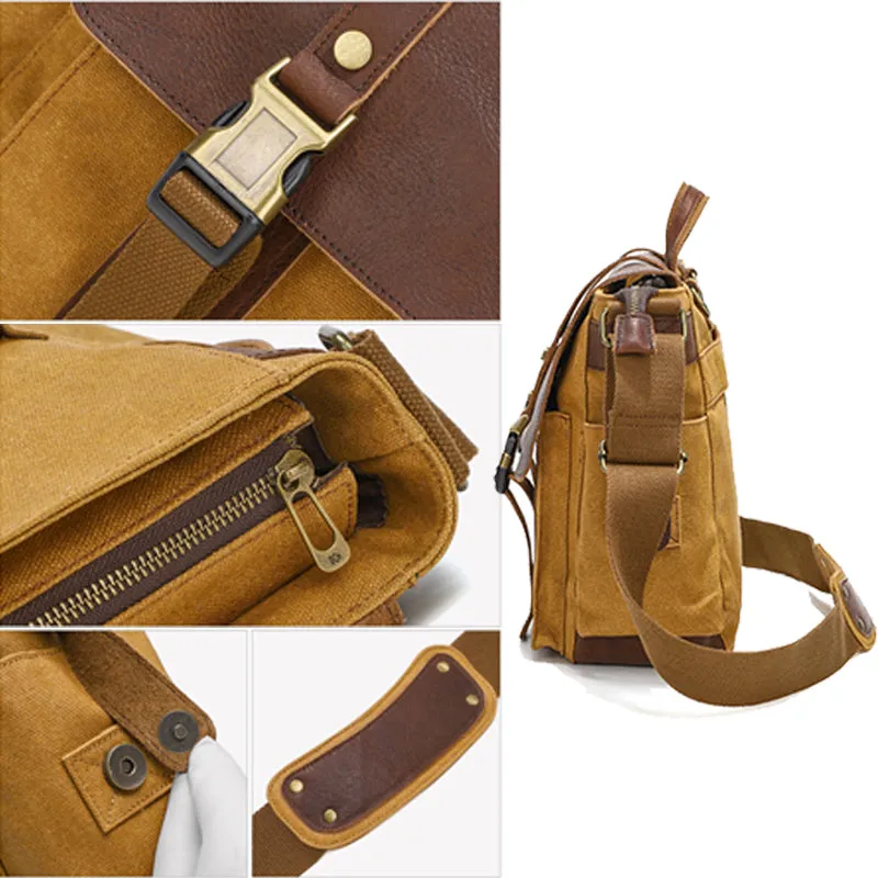 Waxed Canvas Messenger Bag Vintage Satchel Travel Bookbag