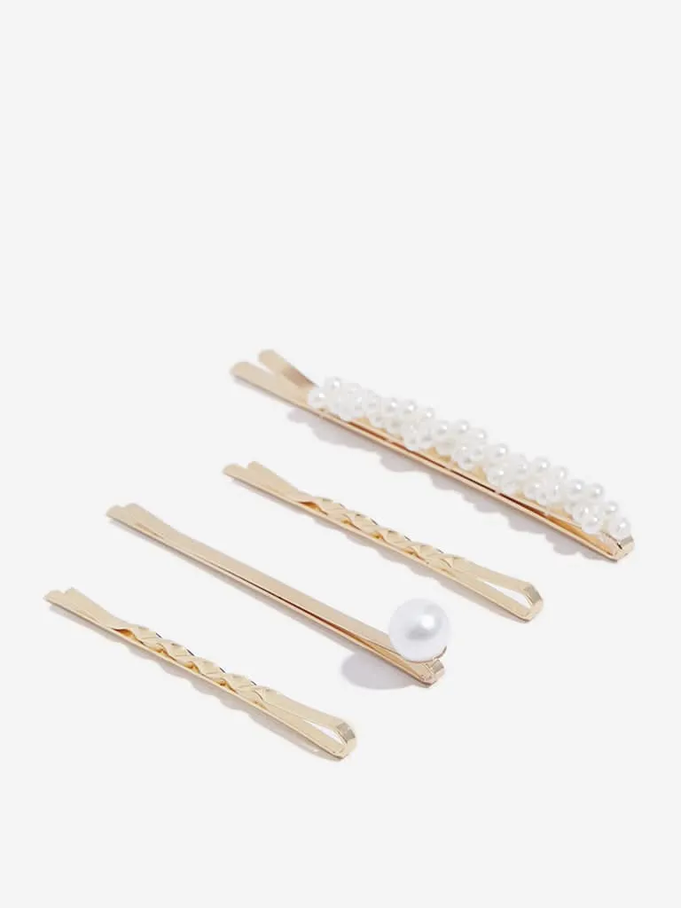 Westside Accessories Gold Faux Pearls Bobby Pins Set - Pack Of 4