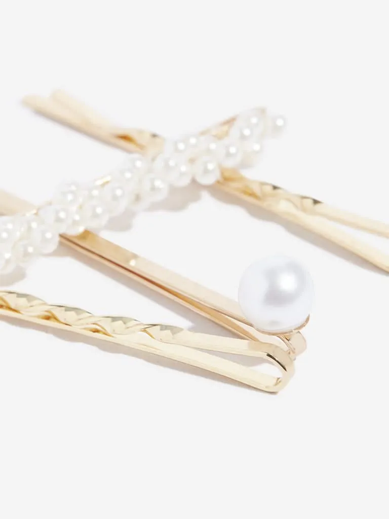 Westside Accessories Gold Faux Pearls Bobby Pins Set - Pack Of 4