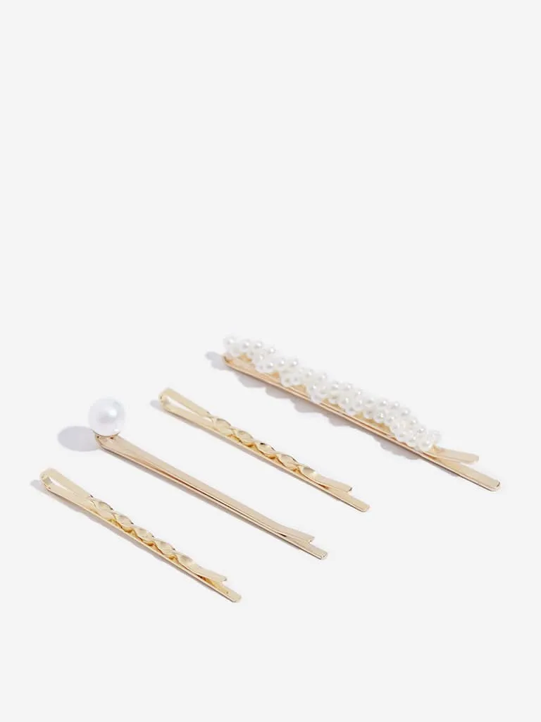 Westside Accessories Gold Faux Pearls Bobby Pins Set - Pack Of 4