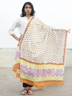 White Maroon Yellow Orange Cotton Hand Block Printed Dupatta - D04170189