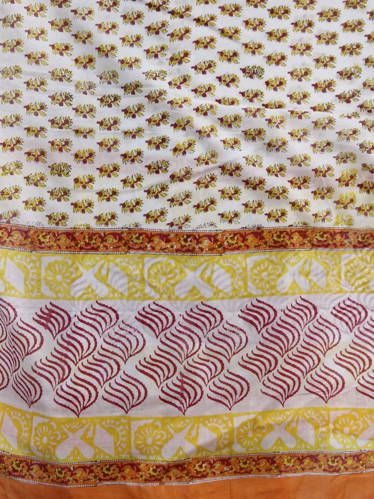 White Maroon Yellow Orange Cotton Hand Block Printed Dupatta - D04170189