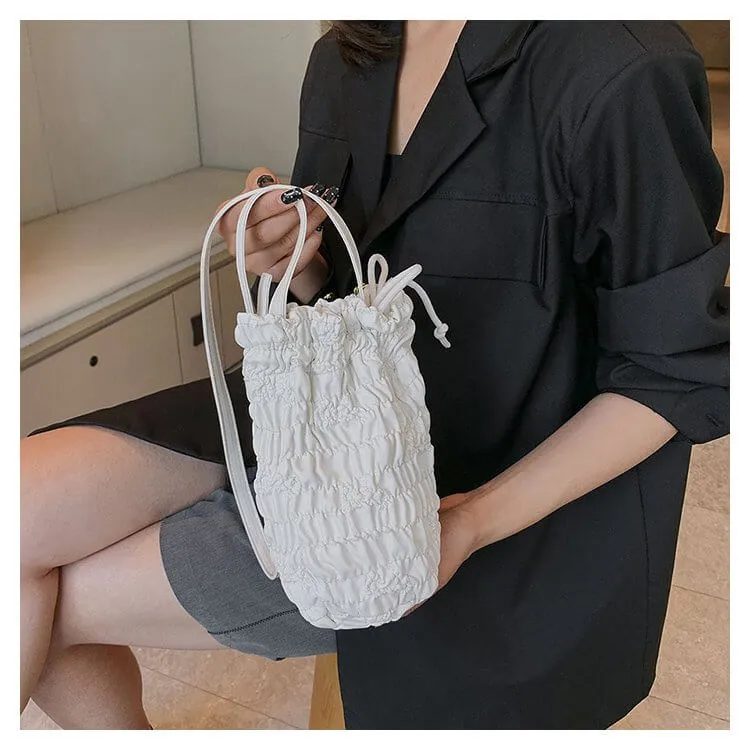 Womens White Leather Puffer Crossbody Messenger Bag-Showtown