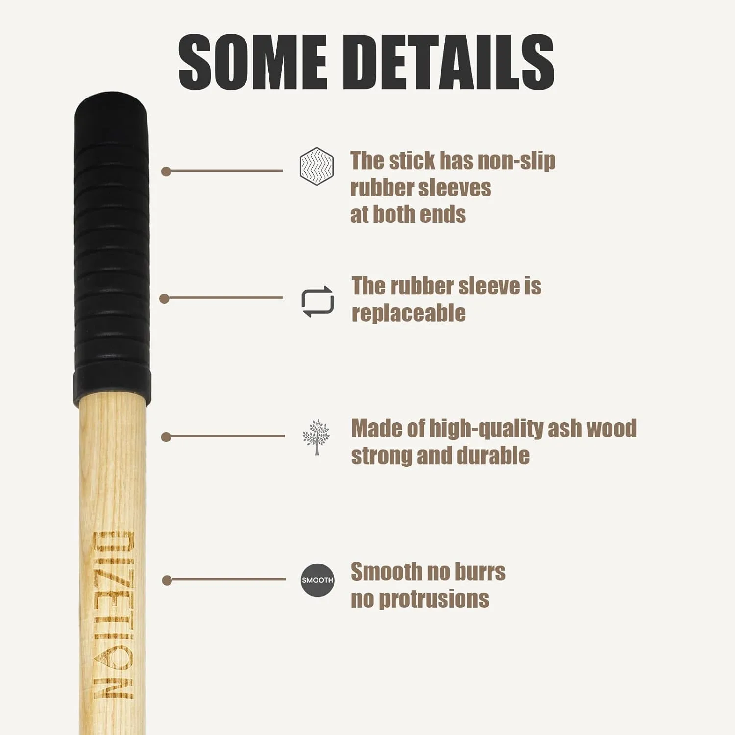 Yoga Stick W/ Non-Slip Rubber Ends for Flexibility, Posture Correction, Balance
