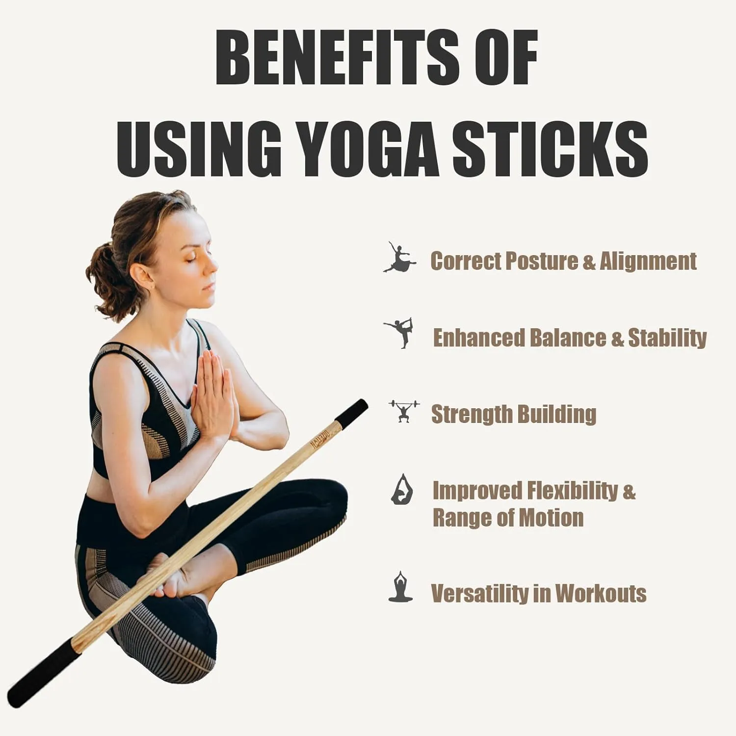 Yoga Stick W/ Non-Slip Rubber Ends for Flexibility, Posture Correction, Balance